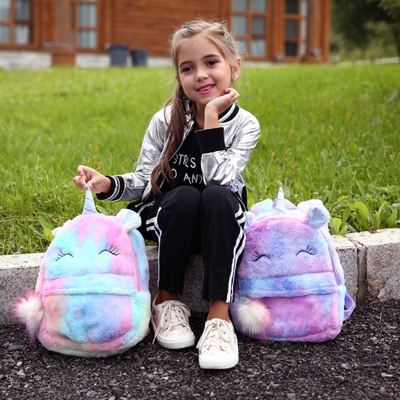 NWT UNBRANDED Tie Dye Unicorn Fur Backpack Bag - Picture 8 of 12